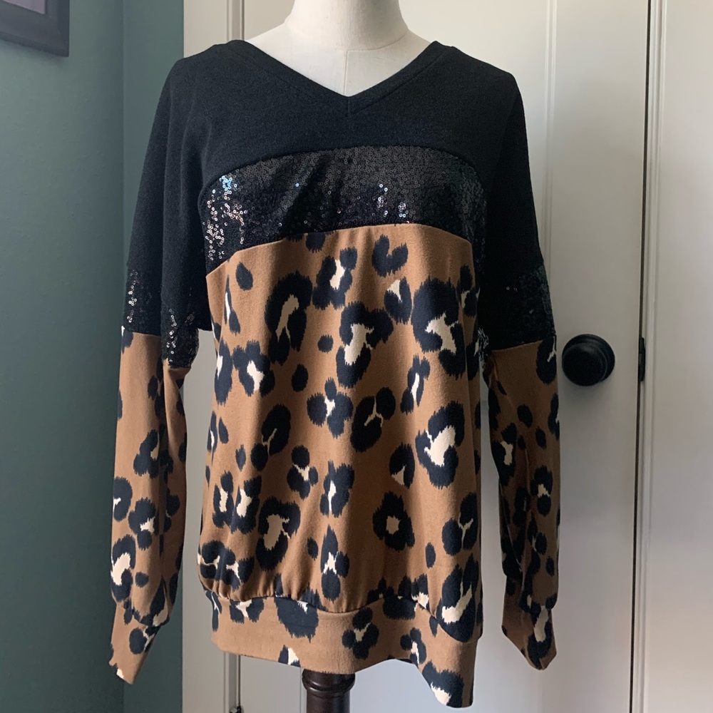 Leopard sequin top